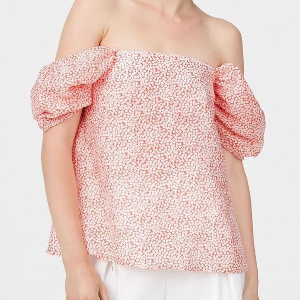 Club Monaco Malaina Blouse Size 8 Red White Puff Sleeves On- or Off-the-Shoulder